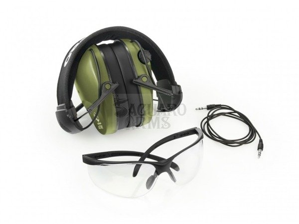Ear Protector active olive with glasses .