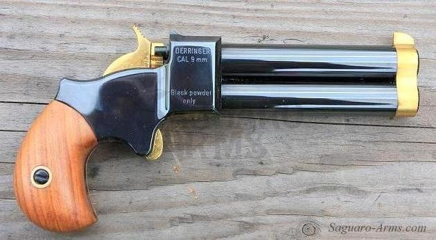 Pistolet czarnoprochowy Derringer 9mm 3"kurek,muszka spust  TiN