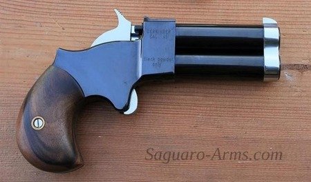 Pistolet czarnoprochowy Derringer .45 2,5"  chromowany spust,kurek , muszka